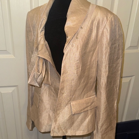 Adrianna Papell Shimmering Cream Blazer with Bow Accent - Picture 13 of 16